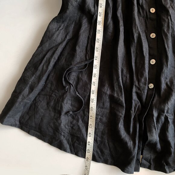 J.Crew 100% Linen Tunic Midi Dress Black Short Button Up Size XS Side Pockets - Picture 6 of 9